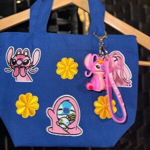 Angel 624 (Stitch) Mini Canvas Tote Bag W/ Angel Keychain NWOT